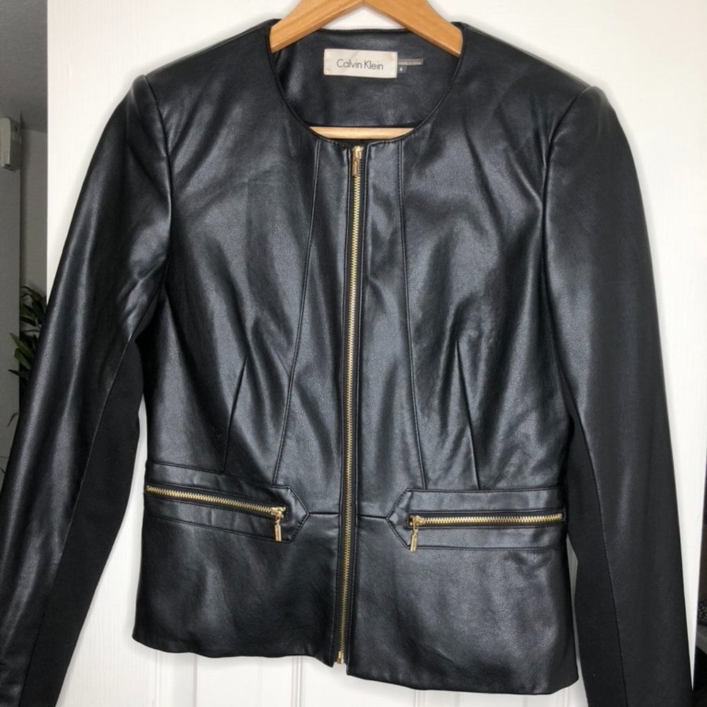 Calvin Klein Leather Jacket with Gold Zipper